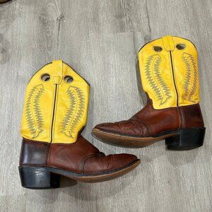 Old West Brown Yellow Leather Cowboy Western Mid Calf Boots Men's Size 5.5